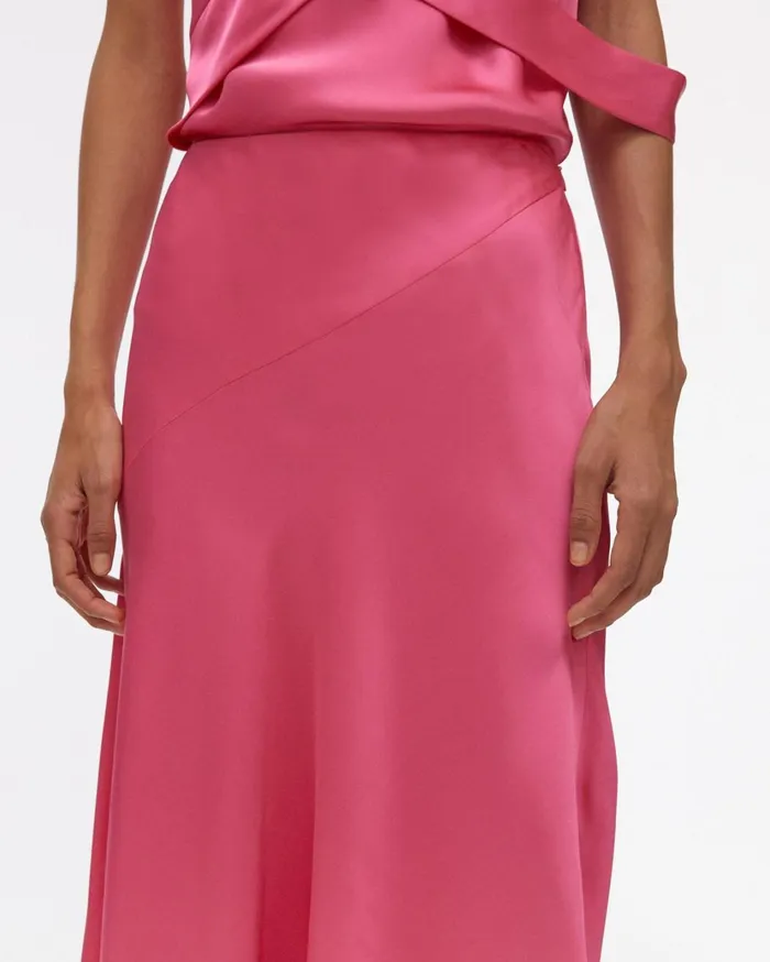 Women Double Satin Asymmetric Skirt Neon Pink Helmut Lang Skirts