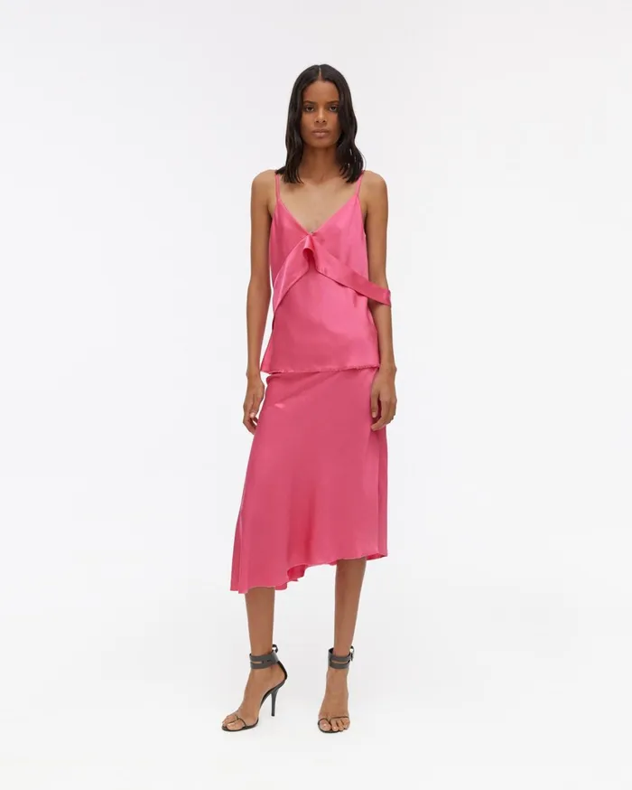 Women Double Satin Sash Top Neon Pink Helmut Lang Tops