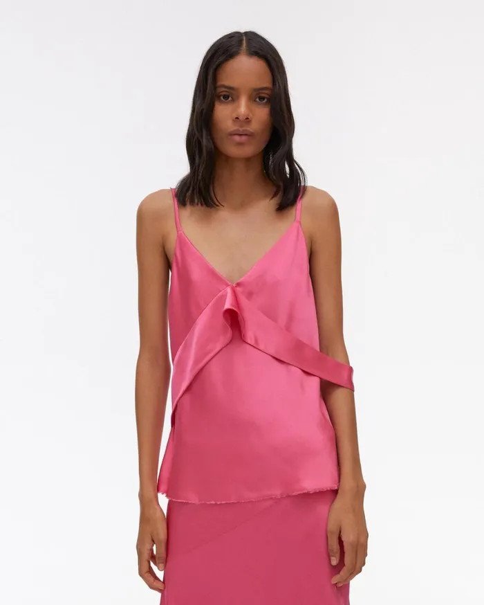 Women Double Satin Sash Top Neon Pink Helmut Lang Tops