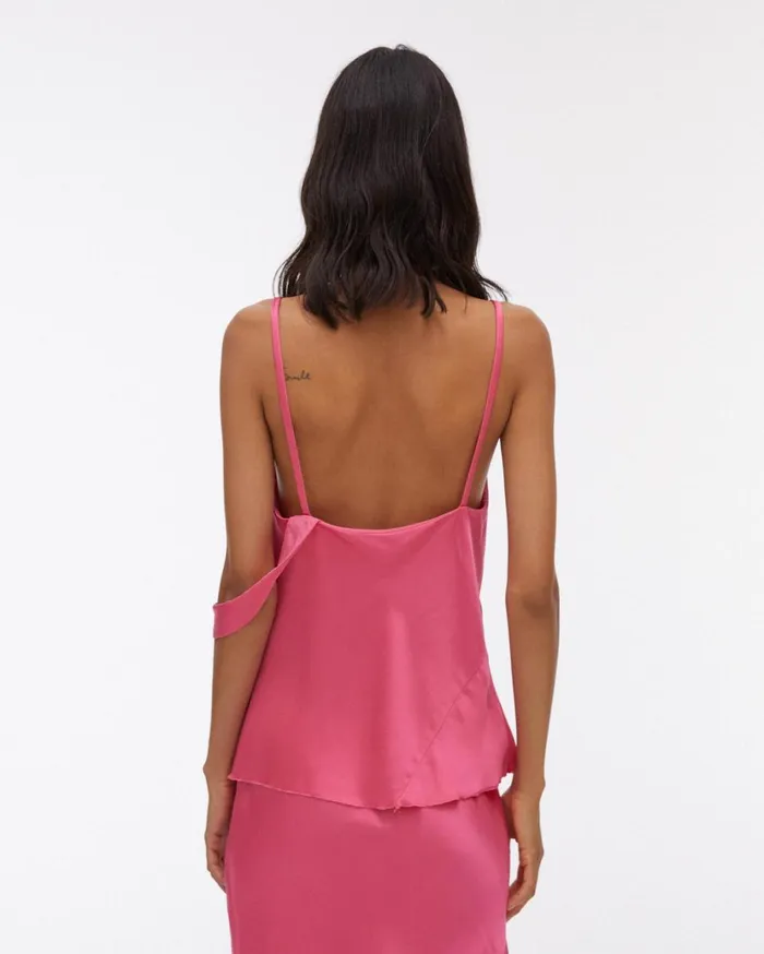Women Double Satin Sash Top Neon Pink Helmut Lang Tops