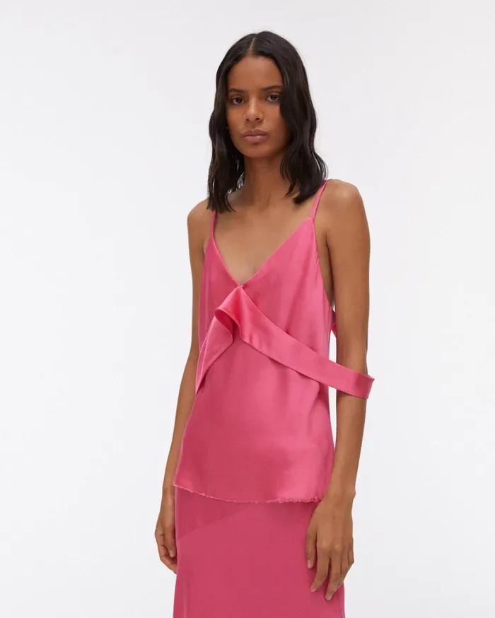 Women Double Satin Sash Top Neon Pink Helmut Lang Tops
