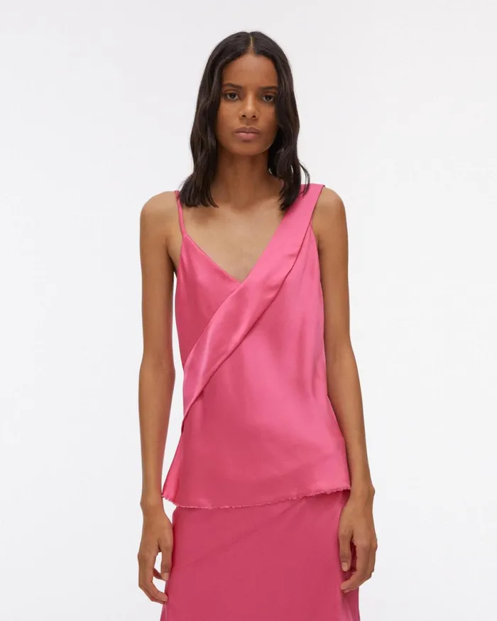 Women Double Satin Sash Top Neon Pink Helmut Lang Tops