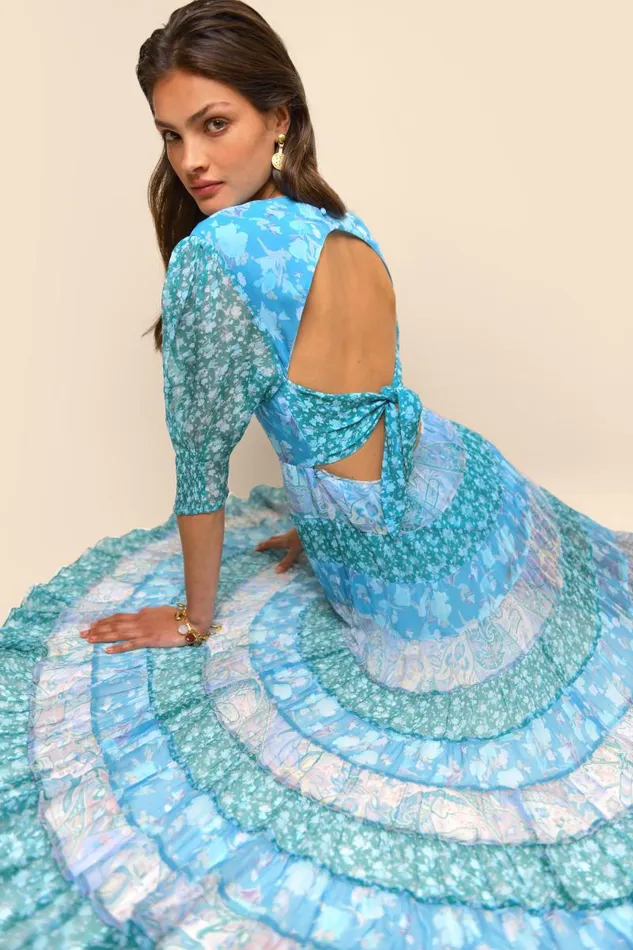 Women Dresses RIXO Agyness Havana Floral Blue Mix