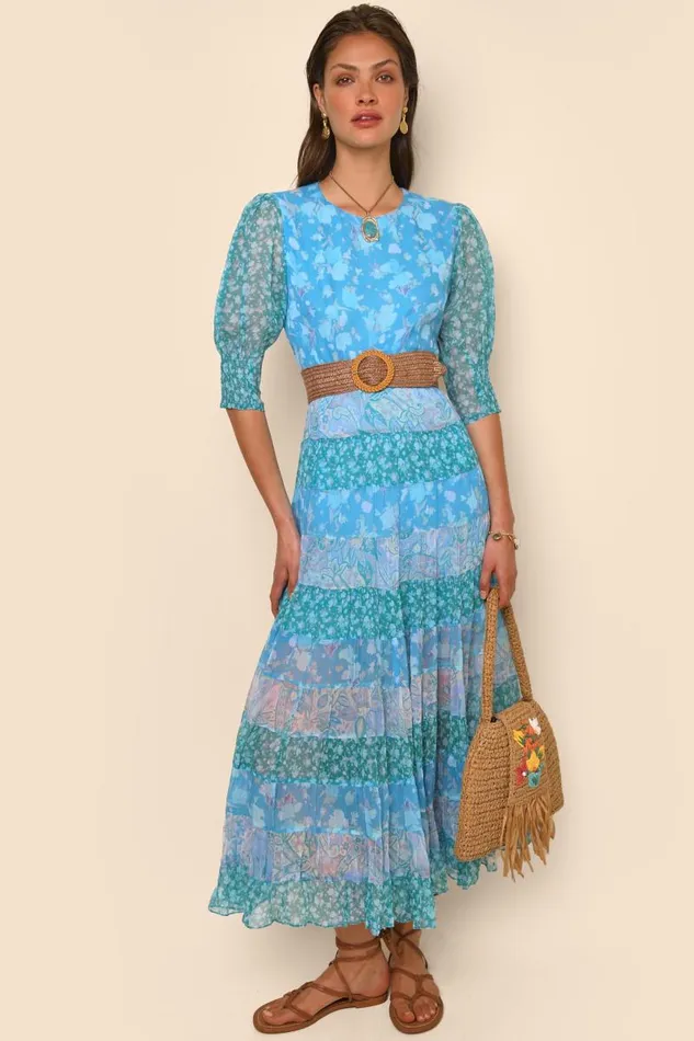 Women Dresses RIXO Agyness Havana Floral Blue Mix Women Dresses RIXO Agyness Havana Floral Blue Mix