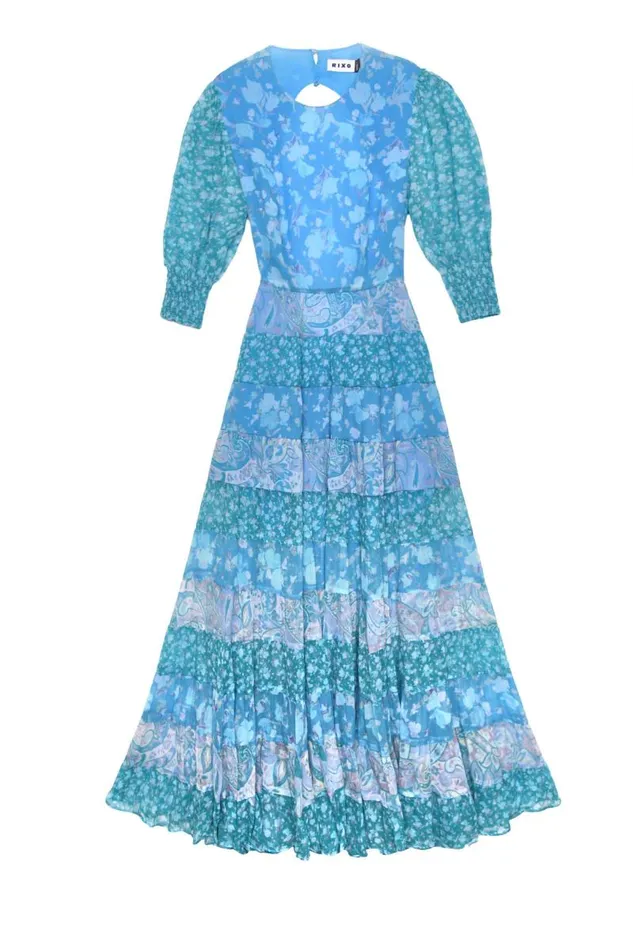 Women Dresses RIXO Agyness Havana Floral Blue Mix Women Dresses RIXO Agyness Havana Floral Blue Mix
