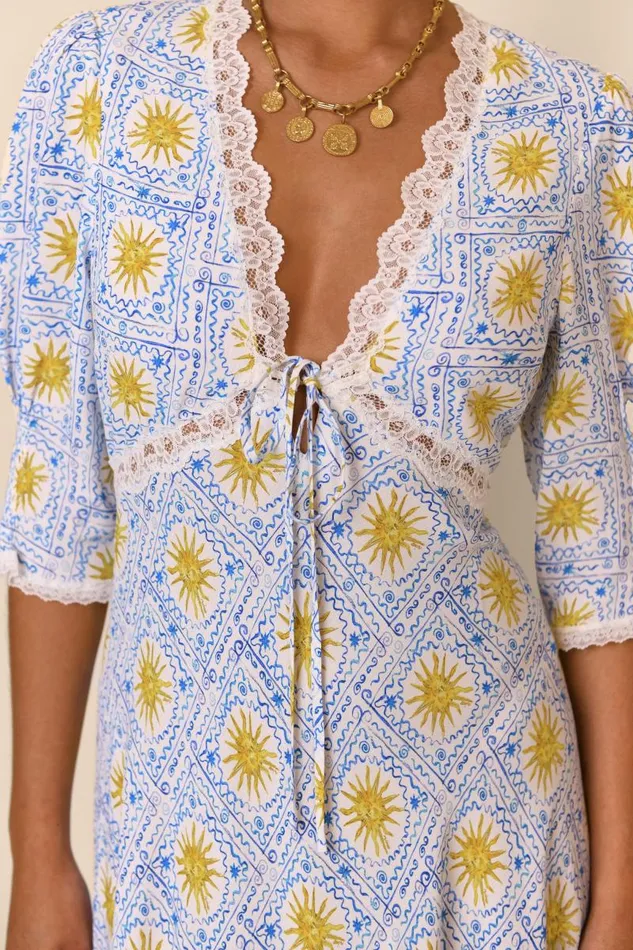 Women Dresses RIXO Amina Wavey Sun Ivory
