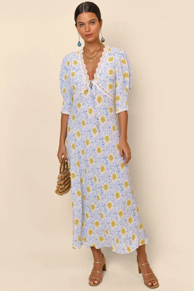 Women Dresses RIXO Amina Wavey Sun Ivory