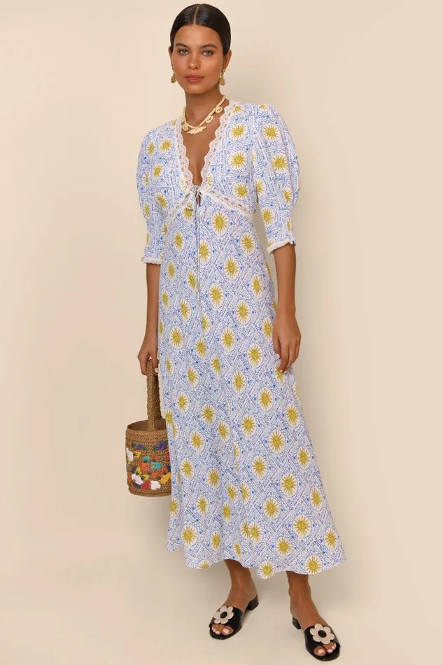Women Dresses RIXO Amina Wavey Sun Ivory