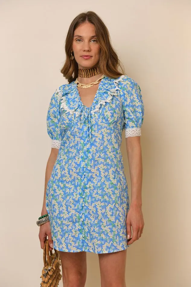 Women Dresses RIXO Anya Blue Tropical Floral