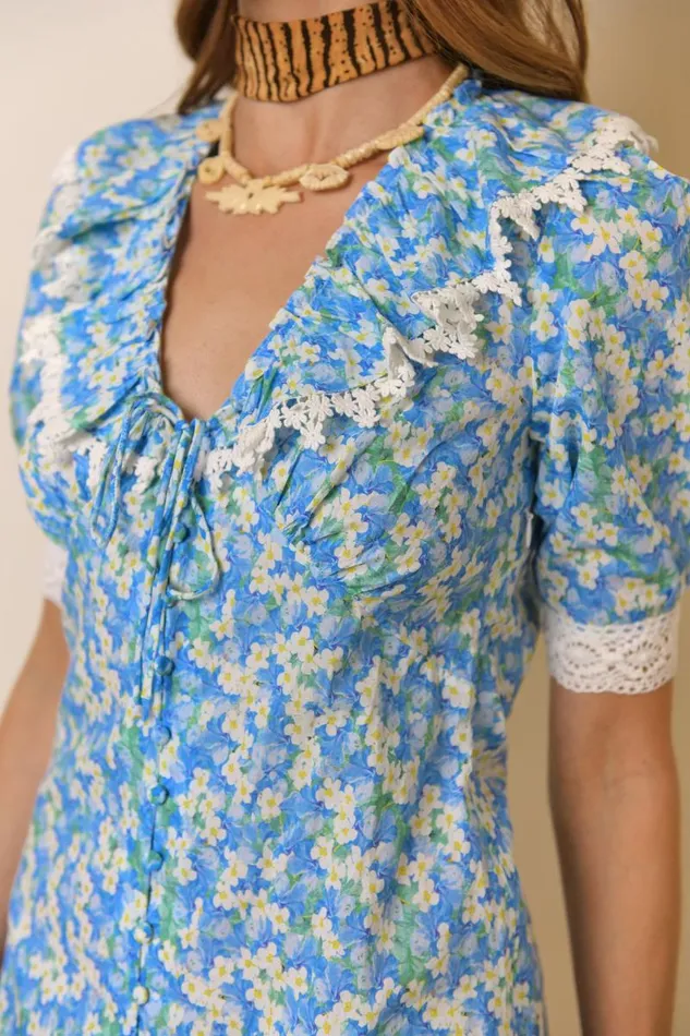 Women Dresses RIXO Anya Blue Tropical Floral Women Dresses RIXO Anya Blue Tropical Floral