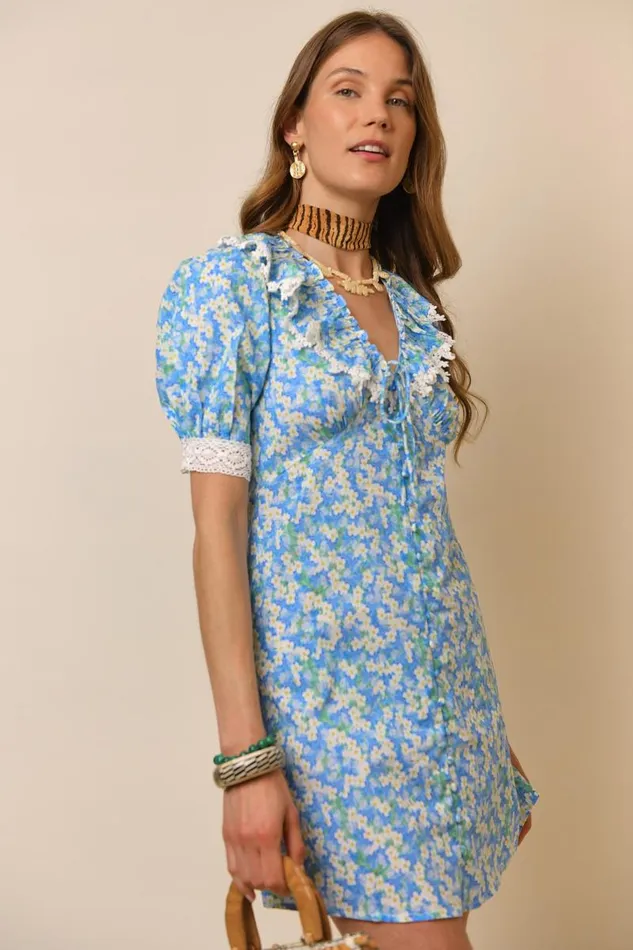 Women Dresses RIXO Anya Blue Tropical Floral Women Dresses RIXO Anya Blue Tropical Floral