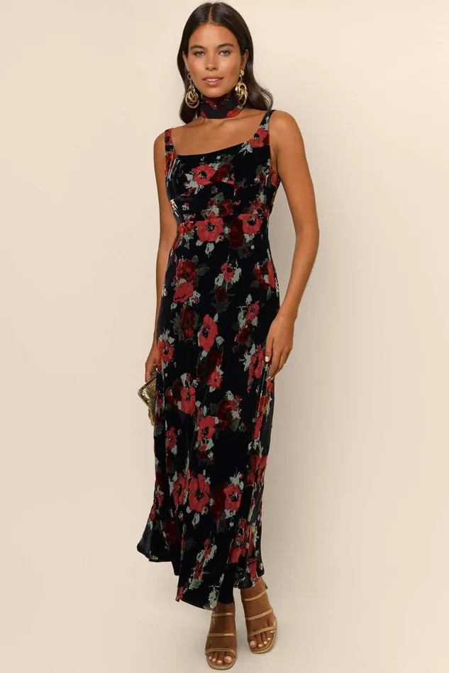 Women Dresses RIXO Benedict Black Poppy Burnout