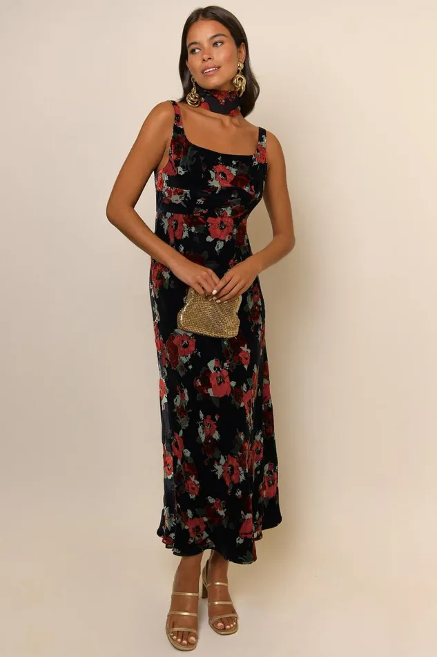 Women Dresses RIXO Benedict Black Poppy Burnout Women Dresses RIXO Benedict Black Poppy Burnout