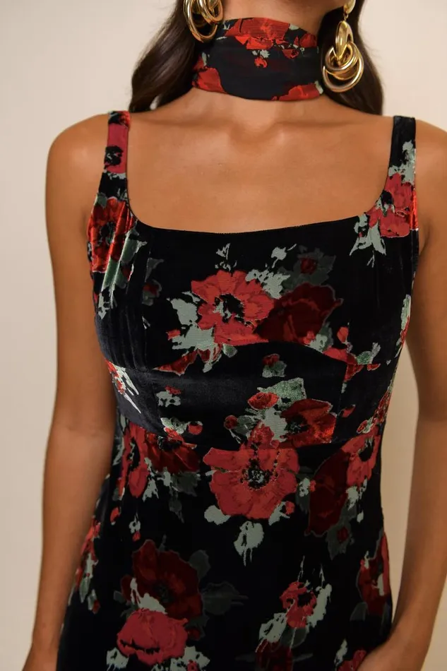 Women Dresses RIXO Benedict Black Poppy Burnout Women Dresses RIXO Benedict Black Poppy Burnout