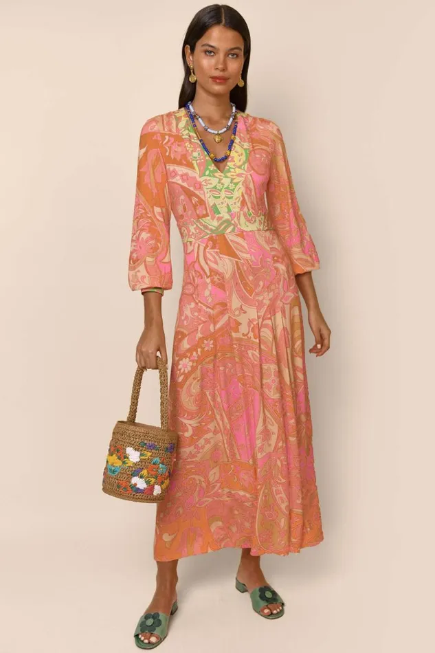 Women Dresses RIXO Caro Grace Paisley Peach Mix Women Dresses RIXO Caro Grace Paisley Peach Mix