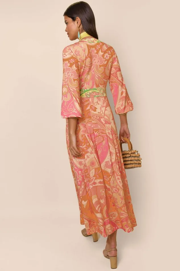 Women Dresses RIXO Caro Grace Paisley Peach Mix Women Dresses RIXO Caro Grace Paisley Peach Mix