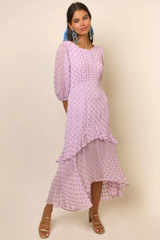 Women Dresses RIXO Cheryl Lilac Gold Spot