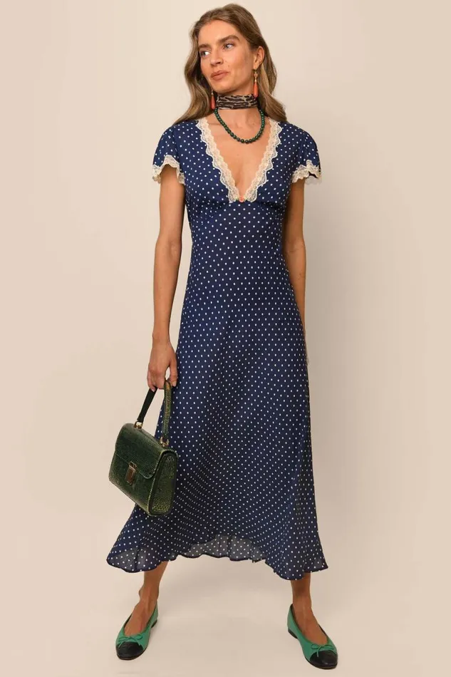Women Dresses RIXO Clarice Polka Dot Navy Women Dresses RIXO Clarice Polka Dot Navy