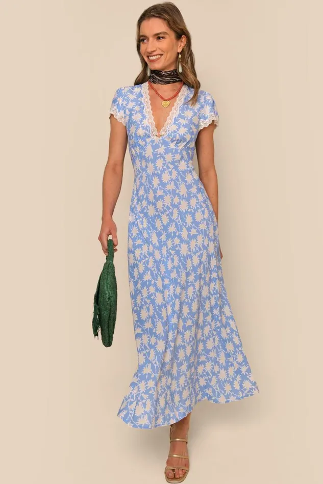 Women Dresses RIXO Clarice Vintage Daisy Blue