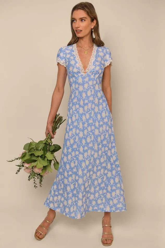 Women Dresses RIXO Clarice Vintage Daisy Blue Women Dresses RIXO Clarice Vintage Daisy Blue