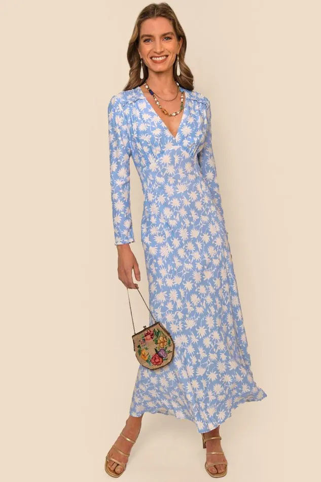 Women Dresses RIXO Clover Vintage Daisy Blue