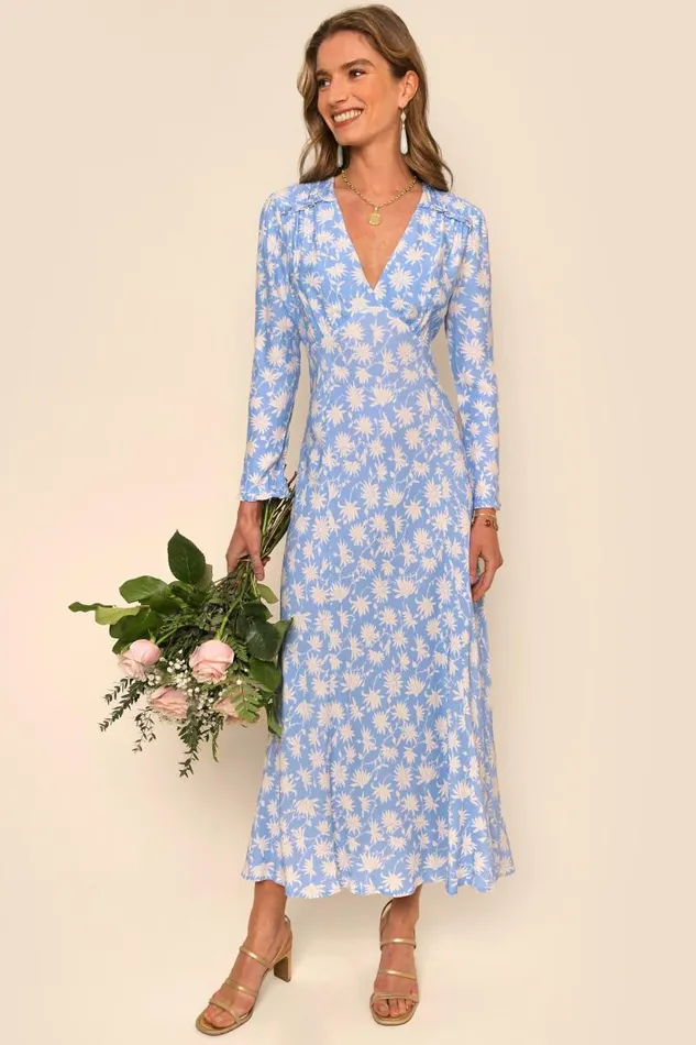 Women Dresses RIXO Clover Vintage Daisy Blue Women Dresses RIXO Clover Vintage Daisy Blue