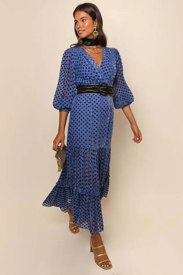 Women Dresses RIXO Elsie Steel Blue Burnout Spot