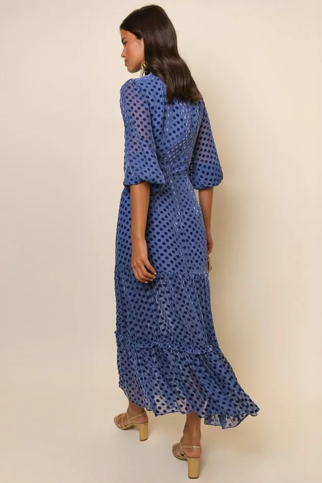 Women Dresses RIXO Elsie Steel Blue Burnout Spot Women Dresses RIXO Elsie Steel Blue Burnout Spot