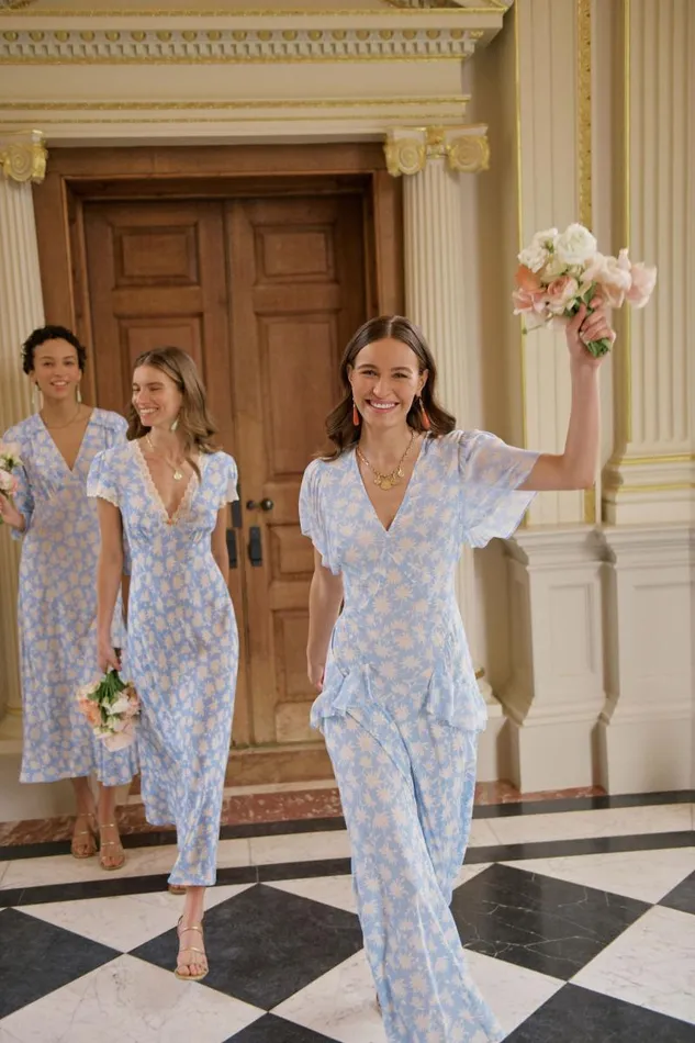 Women Dresses RIXO Evie Vintage Daisy Blue Women Dresses RIXO Evie Vintage Daisy Blue