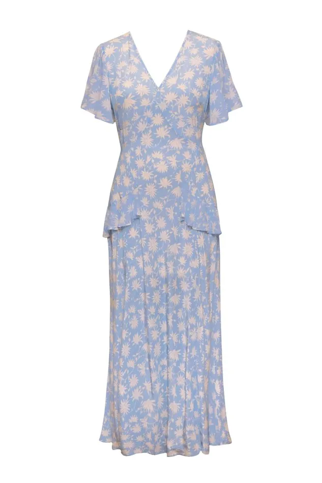 Women Dresses RIXO Evie Vintage Daisy Blue Women Dresses RIXO Evie Vintage Daisy Blue