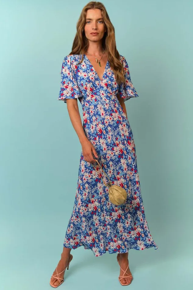 Women Dresses RIXO Florida Blue Daisy Trail