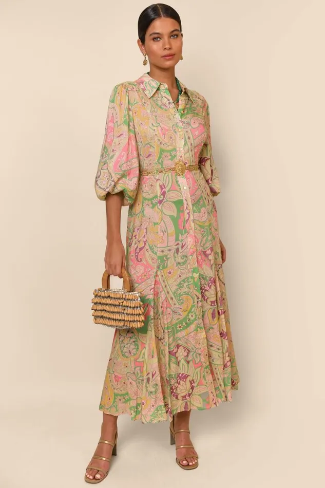 Women Dresses RIXO Georgina Grace Paisley Green