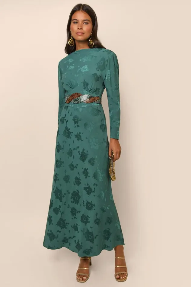 Women Dresses RIXO Ginger Juniper Poppy Jacquard