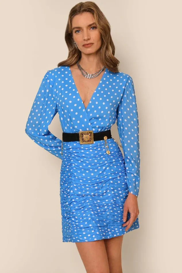 Women Dresses RIXO Golden Polka Dot Blue