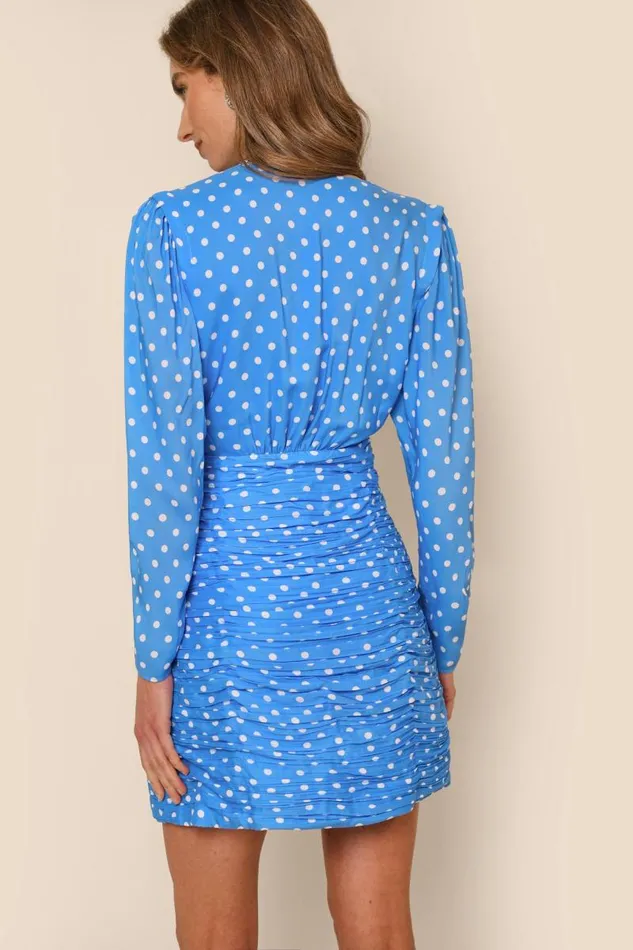Women Dresses RIXO Golden Polka Dot Blue