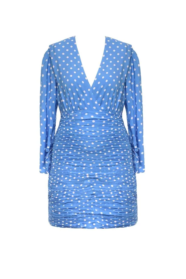 Women Dresses RIXO Golden Polka Dot Blue