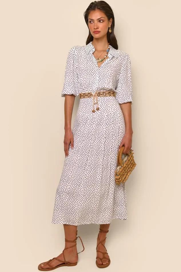 Women Dresses RIXO Izzy White Mini Polka Dots
