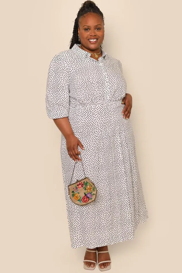 Women Dresses RIXO Izzy White Mini Polka Dots