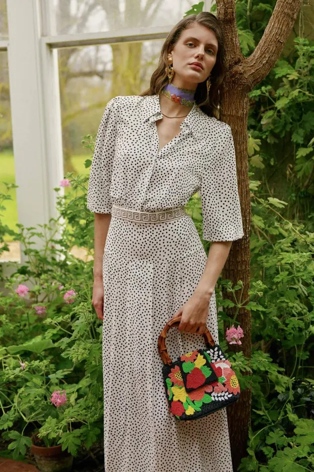 Women Dresses RIXO Izzy White Mini Polka Dots