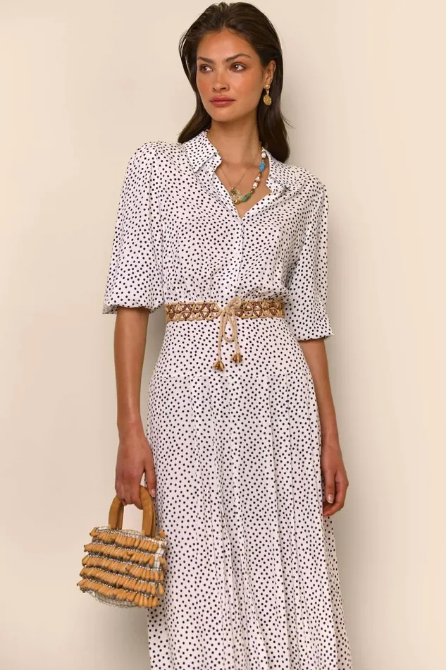 Women Dresses RIXO Izzy White Mini Polka Dots