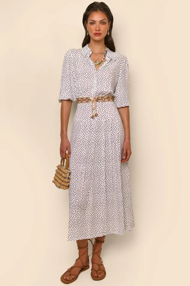 Women Dresses RIXO Izzy White Mini Polka Dots