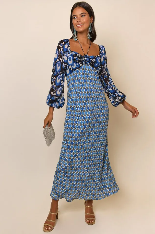 Women Dresses RIXO Jeanie Blue Starlet Floral Mix