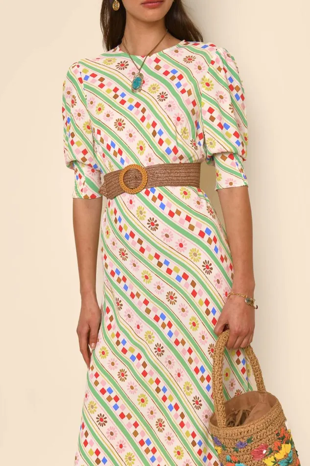 Women Dresses RIXO Jess Cream Retro Stripe