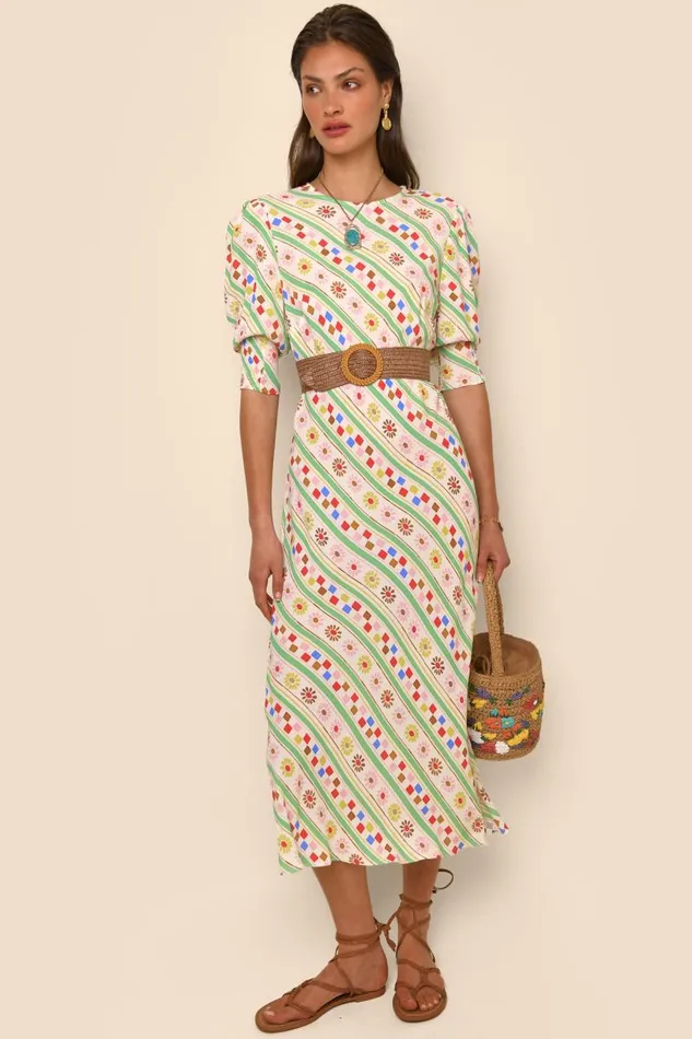 Women Dresses RIXO Jess Cream Retro Stripe Women Dresses RIXO Jess Cream Retro Stripe