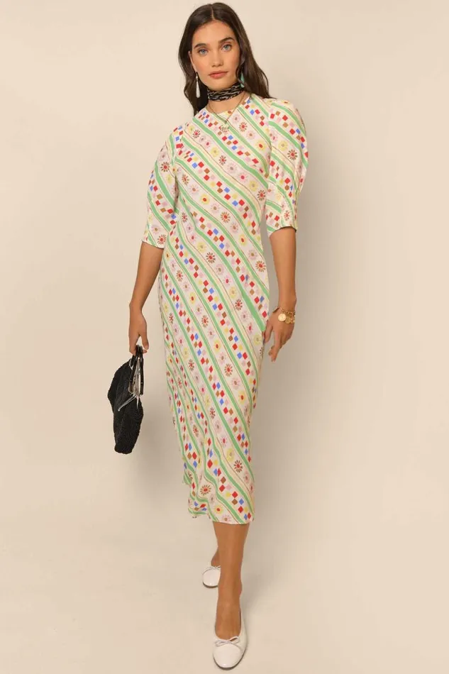 Women Dresses RIXO Jess Cream Retro Stripe Women Dresses RIXO Jess Cream Retro Stripe