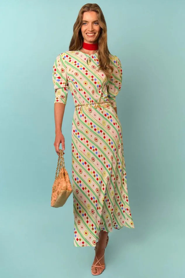 Women Dresses RIXO Jess Cream Retro Stripe Women Dresses RIXO Jess Cream Retro Stripe