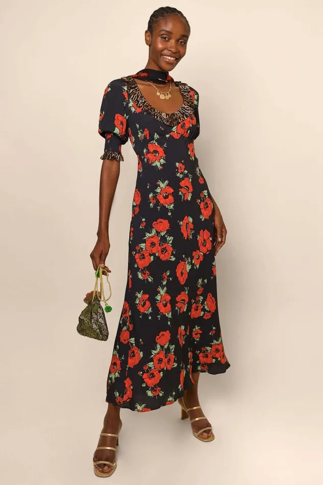 Women Dresses RIXO Juliette Poppy Leopard Mix