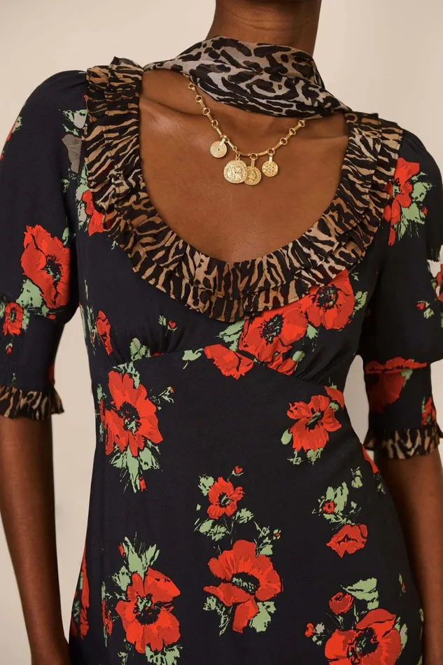 Women Dresses RIXO Juliette Poppy Leopard Mix