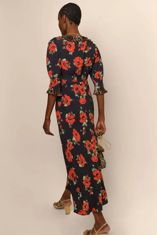 Women Dresses RIXO Juliette Poppy Leopard Mix