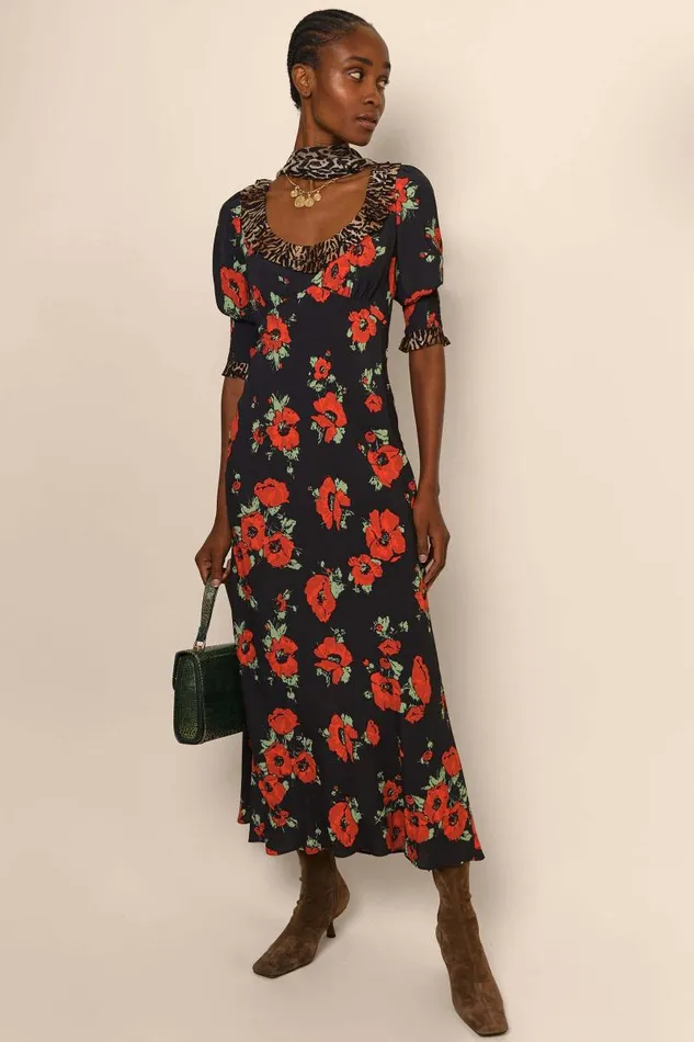Women Dresses RIXO Juliette Poppy Leopard Mix